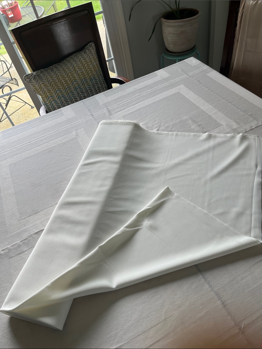 About 3.42 Yards White Ribbed Sour Cream Vintage Fabric